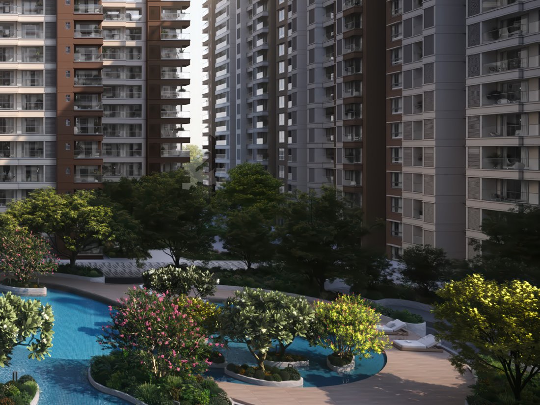 Evergreen pool courtyard and landscaped gardens
